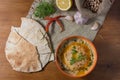 Lebanese hummus salad on rustic wooden table Royalty Free Stock Photo