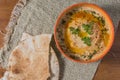 Lebanese hummus salad on rustic wooden table Royalty Free Stock Photo