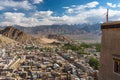 Top view of Leh city in summer season surrounded by Himalaya mountains range, Ladakh region, northern India Royalty Free Stock Photo