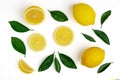 Top view lemon half and slice with leaf isolated on white background Royalty Free Stock Photo