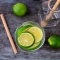 Top view lemons and lime slices detox water