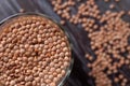 top view on the lentils are soaked in a glass of water Royalty Free Stock Photo