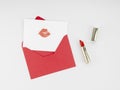 top view letter with lipstick mark. High quality photo