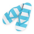 Top view of light blue and white stripes beach flip-flops, summer beach vacation and footwear for sandy beaches and sea bathing. Royalty Free Stock Photo