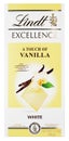 Top view of Lindt EXCELLENCE a touch of vanilla Swiss white chocolate bar isolated on white