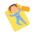 Top View of Little Boy Sleeping Sweetly in his Bed, Bedtime, Sweet Dreams of Adorable Kid Concept Cartoon Style Vector Royalty Free Stock Photo