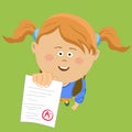 Top view of little girl showing perfect test results Royalty Free Stock Photo