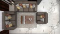 Top view of living room sofa sitting illustration 3d rendering