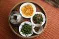 Top view of the local food of the hill tribe in the homestay.