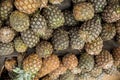 Top view of locally grown miniature pineapples for sale at a sidewalk stand in Tagaytay, Cavite, Philippines