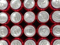 Top view of a lot of red aluminum soda drinks Royalty Free Stock Photo