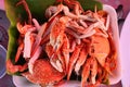 Top view, lots of steamed blue crab, seafood concept, tasty, tasty, useful.