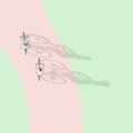 Top view of lover riding bicycle on the road with pastel color hand drawn illustration vector Royalty Free Stock Photo