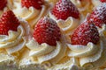 Top view of luscious strawberries and cream in a bowl, close up shot for a tempting visual treat