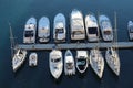 Top View Of Luxurious Sailing Yachts And Boats Moored In The Port Of Fontvieille In Monaco Royalty Free Stock Photo