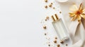 Top view of luxury serum bottle with copy space on white background, By AI Generative