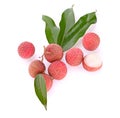 Top view of Lychee and gree leaf isolate on white background Royalty Free Stock Photo