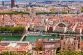 Top view of Lyon cityscape with the Saone river Royalty Free Stock Photo