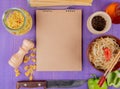 top view of macaronis as cooked and uncooked spaghetti farfalle pipe-rigate bucatini with black pepper butter pepper knife around