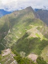 At the top - a view of Machu Picchu from Wayna Picchu mountain Royalty Free Stock Photo