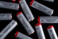 Top View Macro Image of Silver and Red AA Batteries Royalty Free Stock Photo