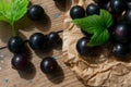 Top view of macro photo with sweet appetizing black currants