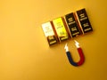 Top view magnet attract the gold bar