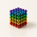 Top view magnetic balls assembled into precise geometric cube grid on white background modern desk toy and construction concept Royalty Free Stock Photo