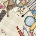 Top view of make up table Royalty Free Stock Photo