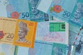 Malaysian Ringgit MYR, different Malaysia dollar banknote mone Royalty Free Stock Photo