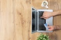 Top view of male hands making an online payment Royalty Free Stock Photo