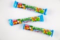 Top view of Mamba individually wrapped chewy candy with tropics flavors.