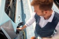 Top view of man car refueling on gas station Royalty Free Stock Photo