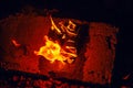 Top view of a man gauntlet engulfed in flames. Bright fire