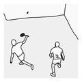 top view man serving the ball in the squash court vector illustration sketch hand drawn with black lines, isolated on white Royalty Free Stock Photo