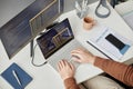 Top View Man Typing on Computer Keyboard and Writing Code Royalty Free Stock Photo