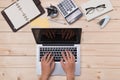 Top view of man using a modern portable computer in home office Royalty Free Stock Photo