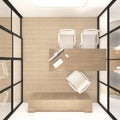 Top view of manager room with wood desk and wood floor. 3d rendering