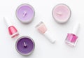 top view manicure products with candles. High quality photo