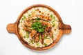 Top View, Mansaf On A Wooden Boardon White Background