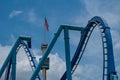 Top view of Manta Ray rollercoaster and Sky Tower wiht USA flag at Seaworld 61