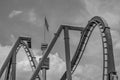 Top view of Manta Ray rollercoaster and Sky Tower wiht USA flag at Seaworld