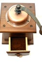 A top view of a manual coffee grinder burr mill machine with catch drawer, conical burr mill and spice hand grinding Royalty Free Stock Photo