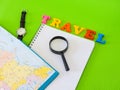 Planning a trip or adventure. dollars money background.Financial concept.Travel planning dreams.