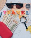 Planning a trip or adventure. dollars money background.Financial concept.Travel planning dreams.