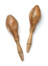 Top view of maracas made of leather and wood
