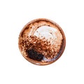 Top view of Marocchino is coffee drink from Alessandria, Italy. Served in a small glass and consists espresso cocoa powder and