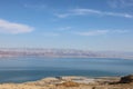 Top view from Masada fortress to the Judean desert and the Dead Sea Royalty Free Stock Photo