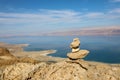 Top view from Masada fortress to the Judean desert and the Dead Sea Royalty Free Stock Photo