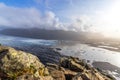 Top view of massive glacier with clouds and ray lights